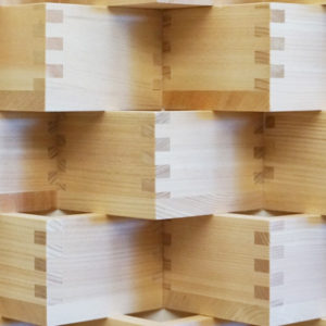 ヒノキのデザイン素材MASWALL KADO 幾何学内装パネル
